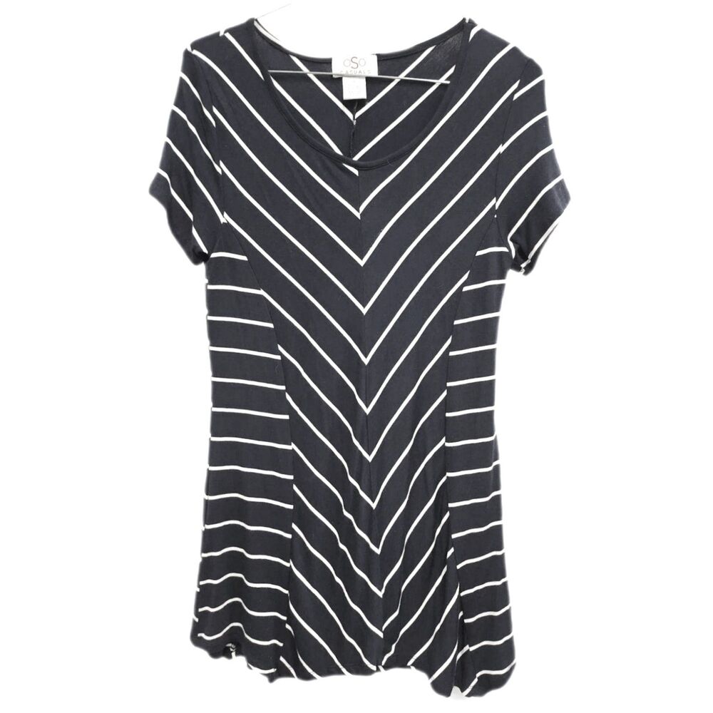 OSO Diagonal Black Beige Hanky Hem Short Sleeve Top Size XS
